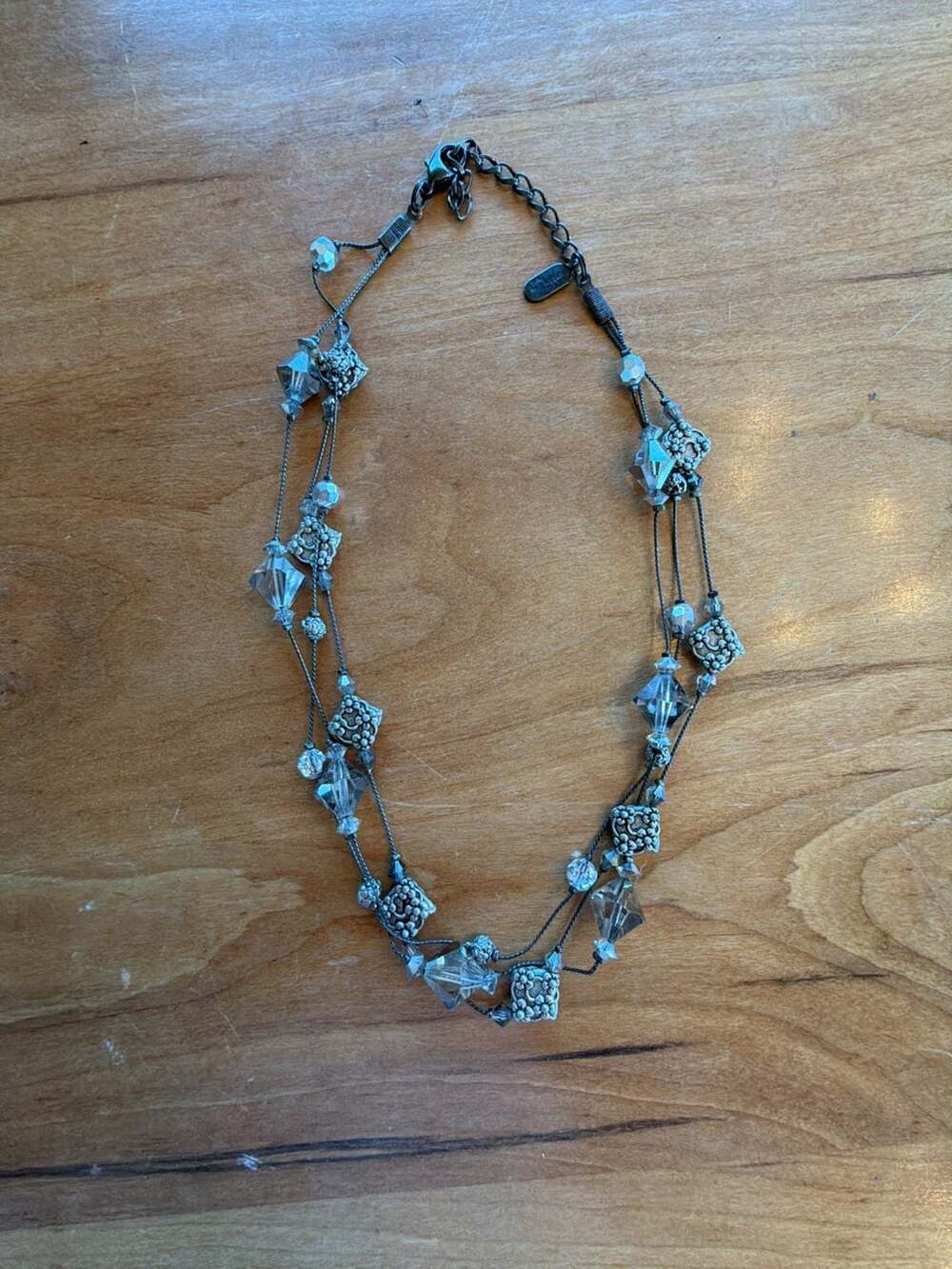 Dabby Reid Multi-Strand Silver-Tone Necklace with Clear Crystal Prisms and Textu